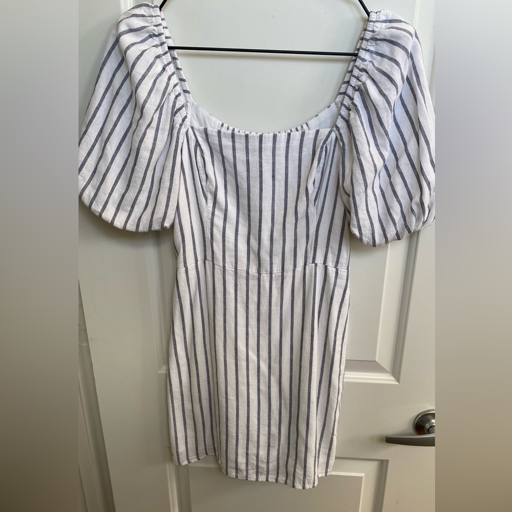 Abercrombie & Fitch White Puff Sleeve Linen Blend Mini Dress